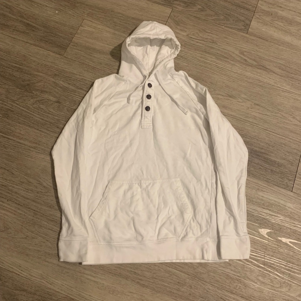 Hudson & Barrow NYC Mens Small White Henley Hoodie Button Neck Sweatshirt